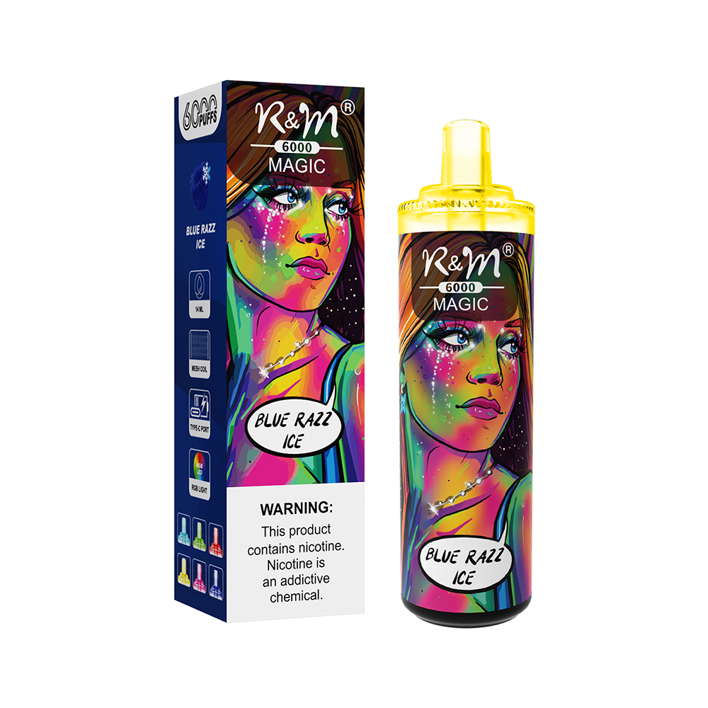 Logotipo personalizado RGB Flash Mesh Coil Recargable 2% 5% Salt Nicotina 6K Puffs R&M Magia Desechable Vape Pen al por mayor e Cigarrillo 