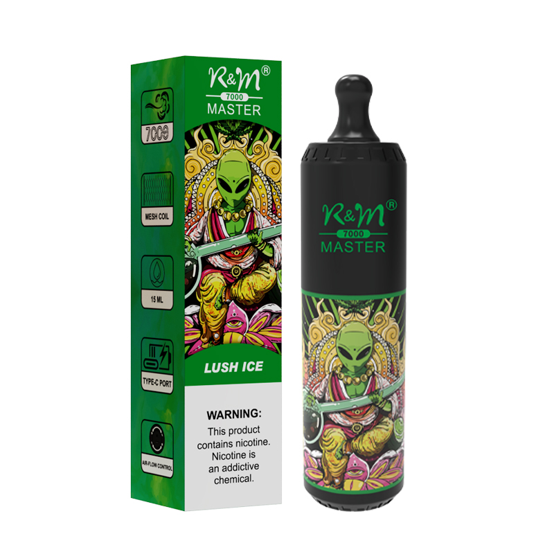 Diseño limitado OEM Custom 2% 5% Salt Nicotina Tipo C Bobina de malla recargable 7K Puffs R&M Master Vape Pen 